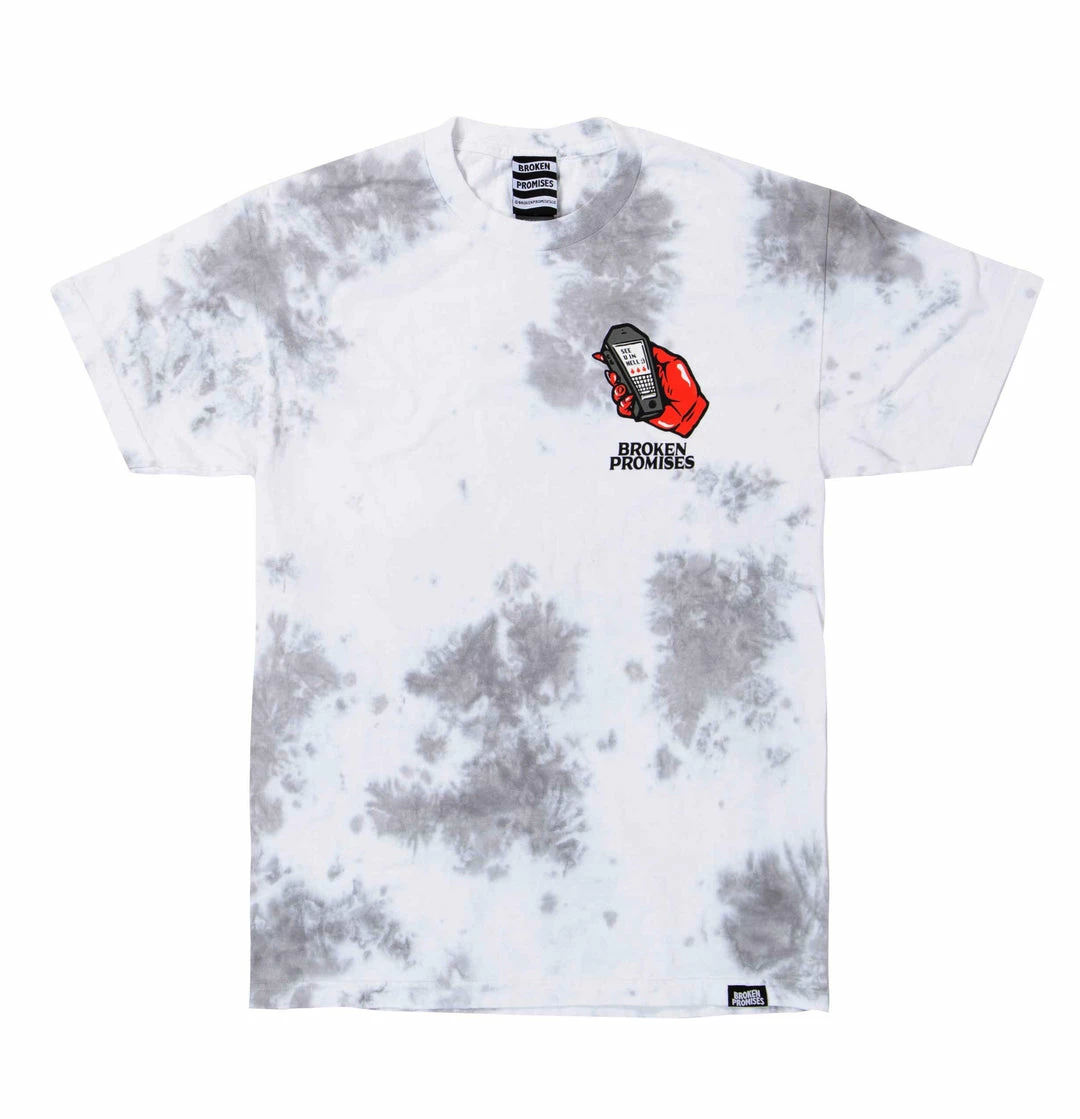 BROKEN PROMISES Lucky Lucifer Tie Dye Tee Wh/Gr 6 BROKEN PROMISES Lucky Lucifer Tie Dye Tee Wh/Gr