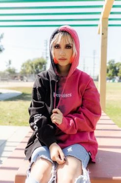 BROKEN PROMISES Tie Dye Hoodies Slogan Vintage Wash Split Dye Hoodie