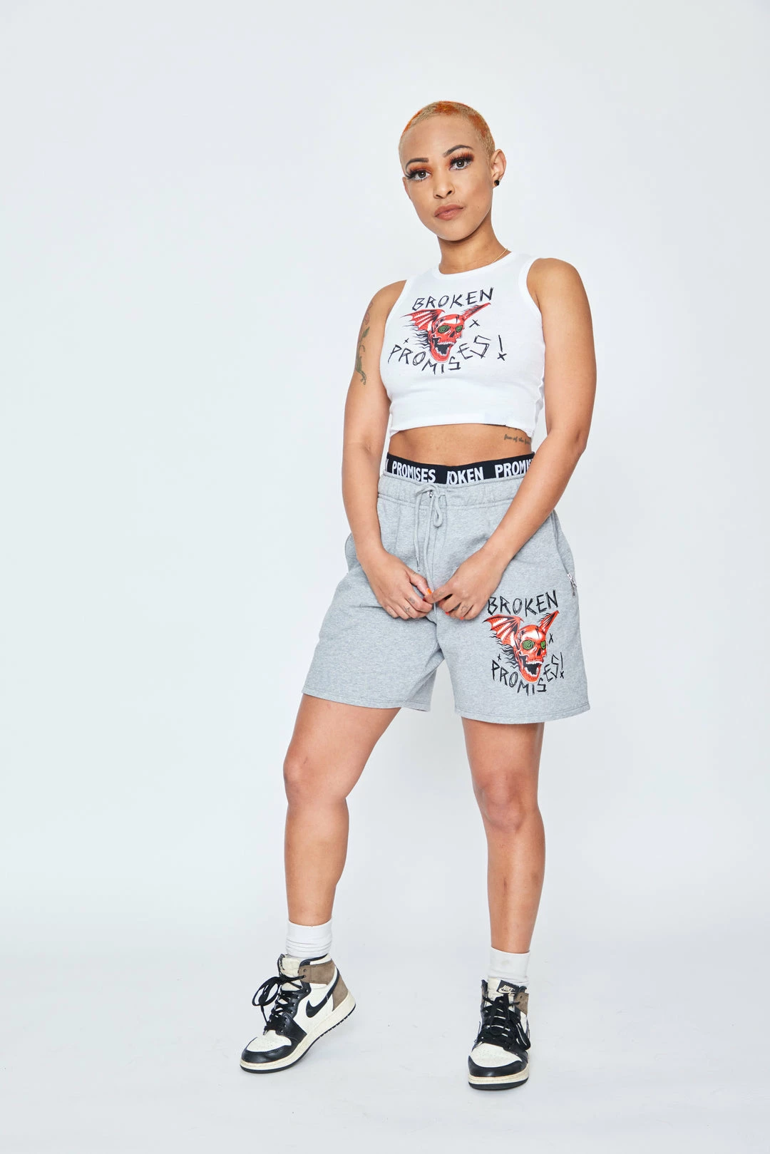 BROKEN PROMISES Batwing Banded Sweatshort Grey 5 BROKEN PROMISES Batwing Banded Sweatshort Grey