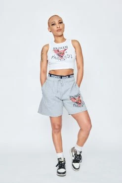 BROKEN PROMISES Batwing Banded Sweatshort Grey 16 BROKEN PROMISES Batwing Banded Sweatshort Grey