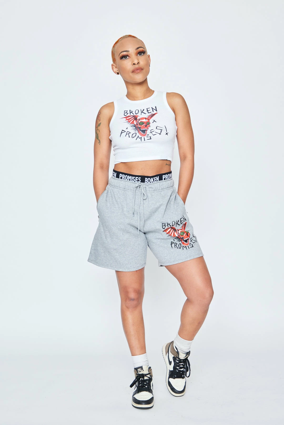 BROKEN PROMISES Batwing Banded Sweatshort Grey 6 BROKEN PROMISES Batwing Banded Sweatshort Grey