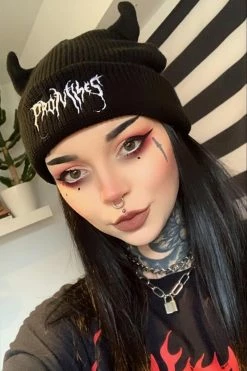 CASH Graveyard Devil Horn Beanie - Black Headwear